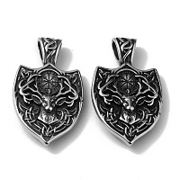Honeyhandy 304 Stainless Steel Pendants, Shield with Reindeer, Antique Silver, 49x29x10mm, Hole: 5x8mm