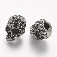Honeyhandy 304 Stainless Steel European Beads, Skull, Large Hole Beads, Antique Silver, 15.5x11x11.5mm, Hole: 4mm
