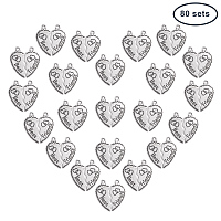 PandaHall Elite 80 Sets Tibetan Style Alloy Best Friends Love Heart Split Charms Pendant 25.5x23.5mm for Jewelry Making Antique Silver