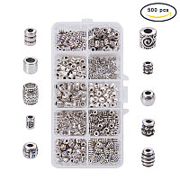 PandaHall Elite 1 Box 500 PCS 10 Style Antique Silver Column Spacer Beads Jewelry Findings Accessories for Bracelet Necklace Jewelry Making