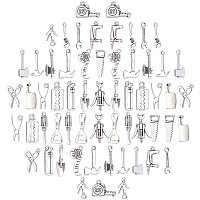 SUNNYCLUE 1 Box 60Pcs 20 Styles Home Tools Charms Alloy Pendants Tibetan Style Scissor Hammer Axe Bottle Opener Nail Drawer with Hole for Crafting Jewelry Making Accessory DIY, Antiqued Silver