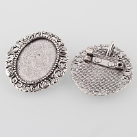Honeyhandy Vintage Alloy Brooch Cabochon Bezel Settings, Cadmium Free & Lead Free, with Iron Pin Back Bar Findings, Antique Silver, Oval Tray: 25x18mm, 34x30.5x2mm, Hole: 5x3mm, Pin: 0.8mm
