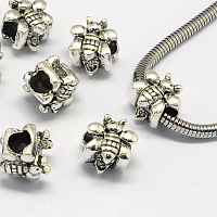 Honeyhandy Alloy European Beads, Large Hole Beads, Bees, Antique Silver, 11x12x10mm, Hole: 5mm