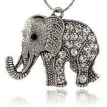 Honeyhandy Tibetan Style Alloy Rhinestone Big Pendants, Cadmium Free & Lead Free, Elephant, Antique Silver, Crystal, 43x51x5.5mm, Hole: 3.5mm