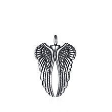 Honeyhandy Openable Stainless Steel Memorial Urn Ashes Pendants, Wing, Antique Silver, 40x27mm