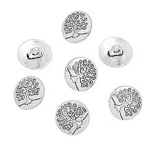 Honeyhandy Zinc Metal Alloy Shank Buttons, Flat Round with Tree of Life, Antique Silver, 14.5x7mm, Hole: 2.5mm