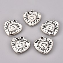 Honeyhandy CCB Plastic Pendants, Heart, Antique Silver, 29.7x30x5.6mm, Hole: 2.5mm