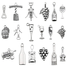 Honeyhandy 18Pcs 18 Style Tibatan Style Alloy Pendants Sets, Mixed Wine Theme Charms, Antique Silver, 16.5~30.5x6.5~20x1.5~7mm, Hole: 1.4~5mm, 1pc/style