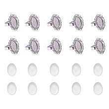 Arricraft 10 Sets Antique Silver 13x18mm Oval Transparent Glass Cabochons and Iron Flower Finger Ring Components Alloy Cabochon Bezel Settings for Ring Making