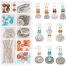 SUNNYCLUE 1 Box DIY 10 Pairs Tibetan Style Earring Making Kits Flower Star Filigree Alloy Pendants Charms with Natural Gemstone Beads for Jewelry Making Supplies