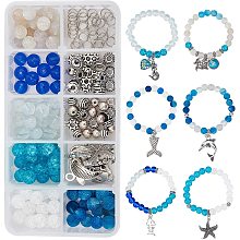 SUNNYCLUE 1 Box 270Pcs Bracelet Making Kit Ocean Theme Bracelet Set Colorful 8mm Glass Beads Mermaids Shells Seahorses Charms for Jewelry Marking Bracelets Necklace Earring DIY Craft Instruction