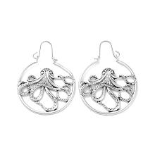 Alloy Hoop Earrings, Octopus, Antique Silver, 49x36.5mm