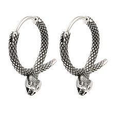 Honeyhandy Antique Silver 316 Surgical Stainless Steel Hoop Earrings, Snake, 20x20x3mm