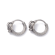 Honeyhandy 304 Stainless Steel Dragon Hoop Earrings for Men Women, Antique Silver, 14.5x17.5x5.5mm, Pin: 1mm