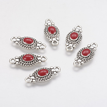 Honeyhandy Alloy Links connectors, with Enamel, Oval, Antique Silver, Red, 21x9x3mm, Hole: 1.5mm