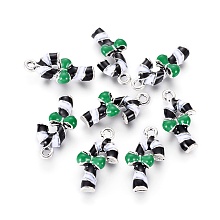 Honeyhandy Antique Silver Plated Alloy Enamel Pendants, Candy Cane for Christmas Day, Green, 23x13x5mm, Hole: 2mm