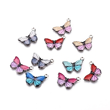 Honeyhandy Antique Silver Plated Alloy Pendants, with Enamel, Butterfly, Mixed Color, 15x20x2mm, Hole: 1.8mm