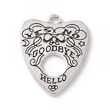 Honeyhandy Tibetan Style Alloy Pendants, Antique Silver, Heart with Word Hello & Goodbye, Word, 27.5x22.5x1.4mm, Hole: 2.4mm