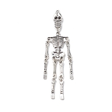 Halloween Alloy Big Pendants, Skeleton Charm, Antique Silver, 96x22x5mm, Hole: 1.8mm