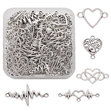 Arricraft 100Pcs 5 Styles Tibetan Style Zinc Alloy Links Connectors, Valentine's Day, Heart & Heartbeat, Antique Silver, 10~19x14.5~30.5x1.5~2.5mm, Hole: 1.2~2.5mm, 20pcs/style