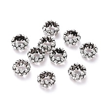 Honeyhandy 925 Sterling Silver Spacer Beads, Ring with Flower, Antique Silver, 6x3mm, Hole: 3.3mm