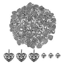 200Pcs 2 Style Tibetan Style Alloy Pendants, Cadmium Free & Nickel Free & Lead Free, Heart, Antique Silver, 8~18x7~15x2~2.5mm, Hole: 2~4mm, 100pcs/style