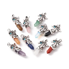 Honeyhandy Natural & Synthetic Gemstone and Indicolite Rhinestone Big Pendants, with Antique Silver Tone Alloy Phoenix Findings, Cadmium Free & Lead Free, Faceted Bullet Charm, Mixed Dyed and Undyed, 61x30x16mm, Hole: 6x7mm