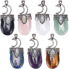 Pandahall Elite 7pcs 7 Colors Stone Pendants Oval Gemstones Pendants Crystal Quartz Chakra Stone Charms for Necklace Earring Choker Making DIY Handwork Material Hole: 5x7mm