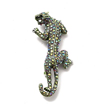 Honeyhandy Alloy Rhinestone Brooches, Cadmium Free & Lead Free, Leopard, Antique Silver, 66.5x26.5x5.5mm, Pin: 0.7mm