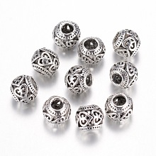 Honeyhandy Alloy European Beads, Rondelle, Large Hole Beads, Hollow, Antique Silver, 10x9mm, Hole: 5mm