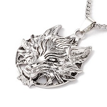 Honeyhandy Alloy Wolf Pendant Necklace with 201 Stainless Steel Box Chains, Gothic Jewelry for Men Women, Antique Silver & Stainless Steel Color, 23.62 inch(60cm)