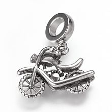 Honeyhandy 304 Stainless Steel European Dangle Charms, Large Hole Pendants, Motorbike/Motorcycle, Antique Silver, 27mm, Hole: 5mm, Pendant: 17x22x7mm