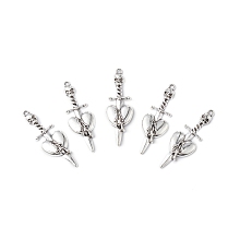 Honeyhandy Tibetan Style Alloy Big Pendants, Skull Sword with Heart Charm, Antique Silver, 52x18x5mm, Hole: 2mm