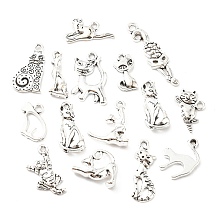 Alloy Pendants, Cat Shape, Antique Silver, 13.3~16.5x8.5~17x2.3~4.5mm, Hole: 1.4~1.6mm