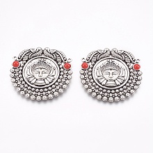 Honeyhandy Tibetan Style Alloy Big Pendants, Human, Antique Silver, 52x54x5mm, Hole: 2mm