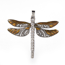 Honeyhandy Alloy Big Pendants, with Enamel and Rhinestone, Dragonfly, Goldenrod, 56.5x64.5x4.5mm, Hole: 4.5x6mm