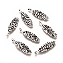 Honeyhandy Tibetan Style Alloy Pendants, Feather, Antique Silver, 29.5x9x2mm, Hole: 1.6mm