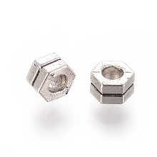 Honeyhandy Tibetan Style Alloy Beads, Hexagon, Antique Silver, 6x7x4mm, Hole: 3mm