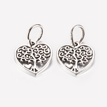 Honeyhandy Tibetan Style Alloy Pendants, Hollow Heart with Tree, Antique Silver, 18.5x17x1.5mm, Hole: 7.5mm