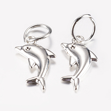 Honeyhandy Tibetan Style Alloy Pendants, Dolphin, Antique Silver, 23.5x13x3.5mm, Hole: 7.5mm