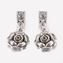 Honeyhandy Tibetan Style Alloy European Dangle Charms, Large Hole Pendants, Flower, Antique Silver, 26mm, Pendant: 17x14x4mm, Hole: 5mm