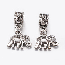 Honeyhandy Tibetan Style Alloy European Dangle Charms, Large Hole Pendants, Elephant, Antique Silver, 22mm, Pendant: 12x14x3mm, Hole: 4.5mm