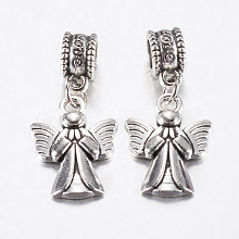 Honeyhandy Tibetan Style Alloy European Dangle Charms, Large Hole Pendants, Angel, Antique Silver, 30mm,Pendant: 19.5x14x2mm, Hole: 4.5mm