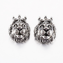 Honeyhandy Tibetan Style Alloy Beads, Lion Head, Antique Silver, 14.5x11.5x8mm, Hole: 2.5mm