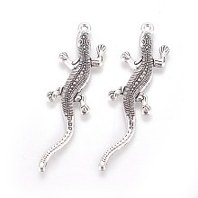 Honeyhandy Tibetan Style Zinc Alloy Big Pendants, Lizard, Antique Silver, 54.5x15x2mm, Hole: 1.6mm