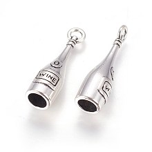 Honeyhandy Tibetan Style Zinc Alloy Pendants, Wine Bottle, Antique Silver, 27.5x8mm, Hole: 3mm