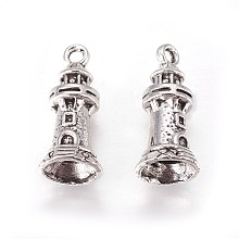 Honeyhandy Tibetan Style Zinc Alloy Pendants, Lighthouse, Antique Silver, 20.5x9.5mm, Hole: 1.8mm