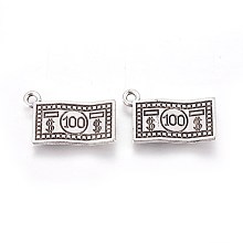 Honeyhandy Tibetan Style Zinc Alloy Pendants, Paper Currency, Antique Silver, 21x13x2.5mm, Hole: 1.6mm