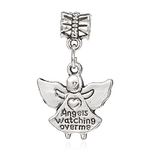 Honeyhandy Alloy European Dangle Charms, Angel, Large Hole Pendants, Antique Silver, 31mm, Hole: 5mm