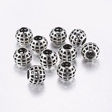 Honeyhandy Tibetan Style Alloy European Beads, Large Hole Beads, Hollow Round, Antique Silver, 10.5x9mm, Hole: 5mm